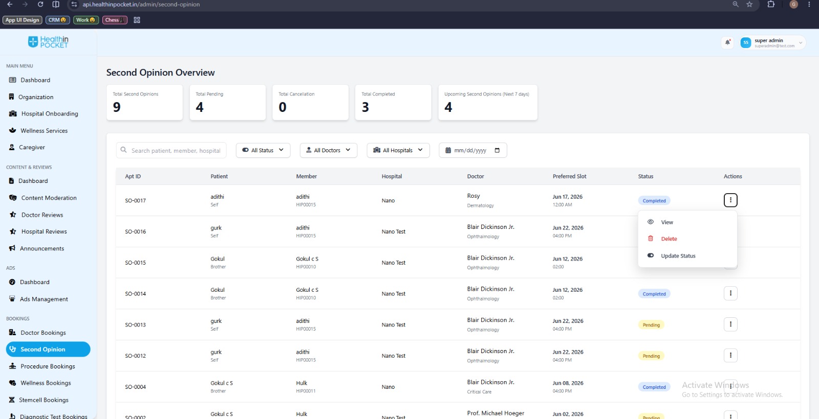 Second opinion management dashboard