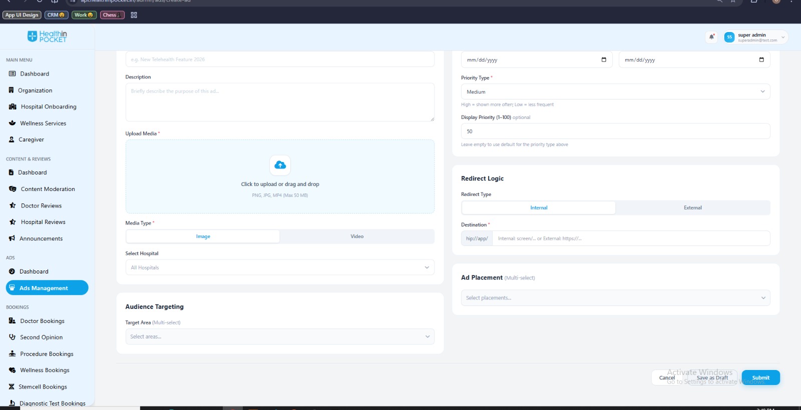 Ad campaign creation dashboard